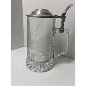 Vintage Glass Beer Stein Pewter Lid Columbia 1901 ALWE W Germany Etched Ship